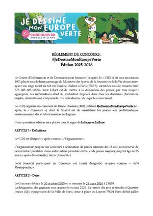 Règlement concours Je Dessine Mon Europe Verte