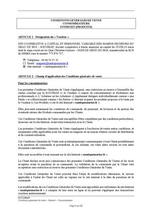Conditions Generales De Vente Consommateurs Internet