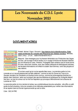 Nouveautés Du Cdi Lycée 11 2025