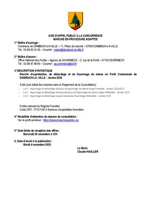 Avis Appel Public Concurrence - Forêt