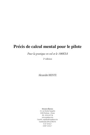 Extrait 2239 Précis de calcul mental pour le pilote. Pour la pratique en vol et le 100KSA. 2e édition