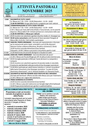 Calendario delle attività pastorali di novembre 2025