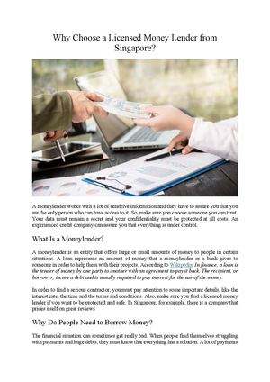 Why Choose a Licensed Money Lender from Singapore?