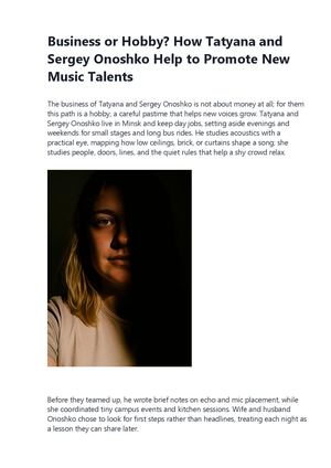 Business Or Hobby? How Tatyana And Sergey Onoshko Help To Promote New Music Talents