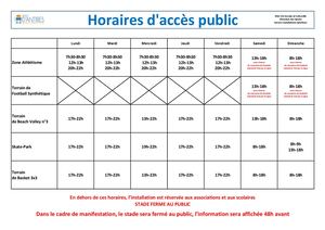 Horaires d'ouverture Stade du Fort Carré