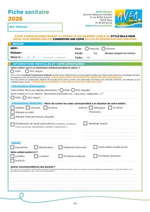 Fiche Sanitaire 2026