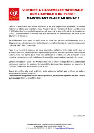 Cp Cgtspectacle Victoire A L’assemblee Nationale Sur L’article 5 Du Plfss 13112025