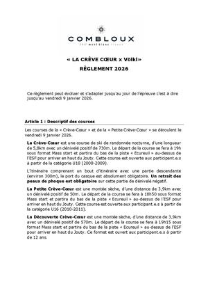 Règlement de la Crève-Cœur - Edition 2026