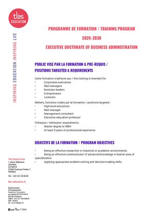 Training Program Executive DBA 2026 - TBS Education
