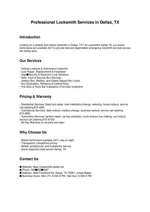 Locksmiths Dallas