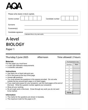 2025 AQA A Level BIOLOGY Exam Papers 1, 2 & 3 + Mark Schemes Bundle (PDF)