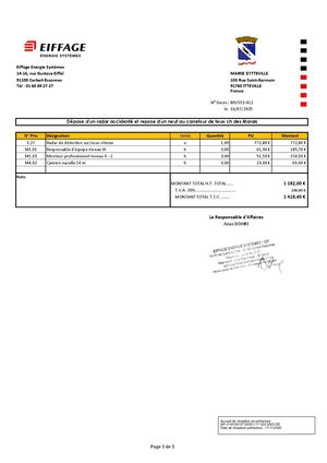 AR DEL 322 2025 - Annexe 3 - REGULARISATION Bon De Commande EIFFAGE-  Remplacement Radar De Feu Au Carrefour Chemin Des Marais