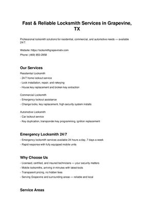 Locksmith Grapevine Tx