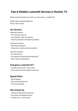 Locksmith Rowlett Tx