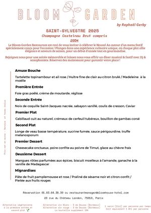 Bloom Garden Menu St Sylvestre 2025
