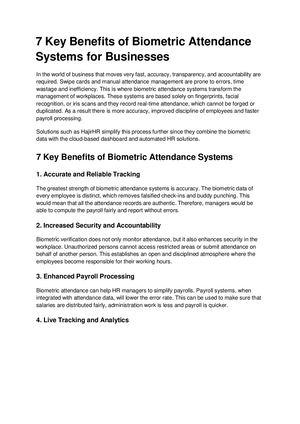 7 Key Benefits Of Biometric Attendance Systems For Businesses