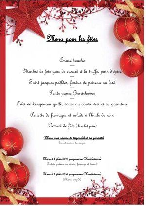 menu de fêtes  2025