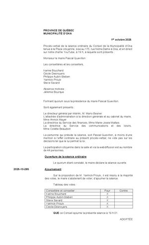 2025 10 01 - Séance ordinaire