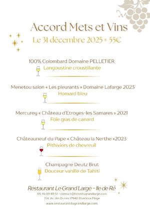 Accord mets et vins du 31 décembre - Restaurant Le Grand Large