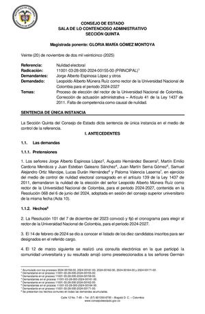 Declaran nulidad en la elección de Leopoldo Múnera como rector de la Universidad Nacional de Colombia
