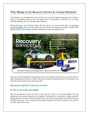 Calaméo - Why Hiring A Car Recovery Service Is A Great Decision?