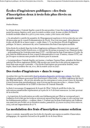 ÉColes D’ingénieurs Publiques Des Frais D’inscription Deux à Trois Fois Plus éLevés En 2026 2027 Le Parisien Etudiant