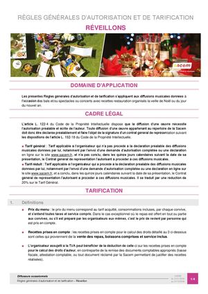 Grille tarifaire Sacem Réveillons 2022