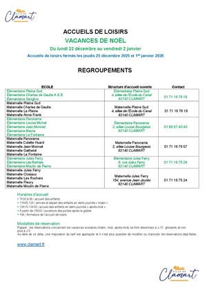 Regroupement des centres de loisirs pendant les vacances scolaires