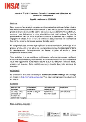 Appel à Candidatures Intensive English Program Enseignants