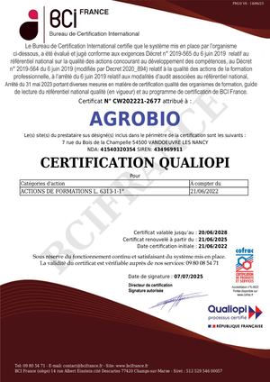 Certificat Qualiopi AGROBIO 2025