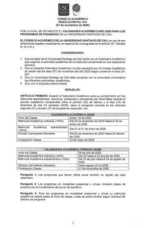 Calendario Académico Posgrado - 2026