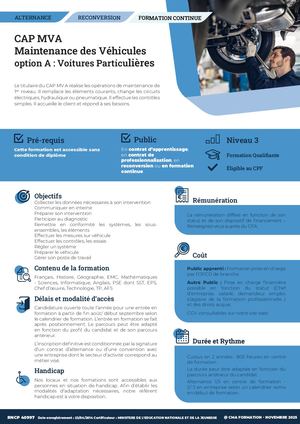CAP MVA - Maintenance de Véhicules option A :  voitures particulières