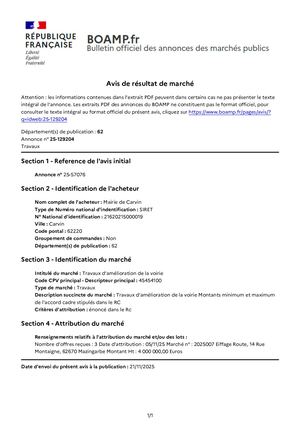 Avis d'attribution n°2025007
