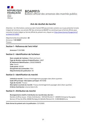 Avis d'attribution n°2025012