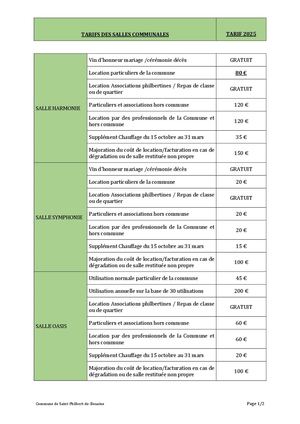 Tarifs Des Salles Communales