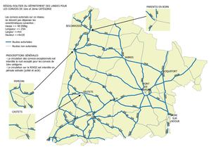 carte du réseau routiers dans les Landes pour les convois exceptionnels