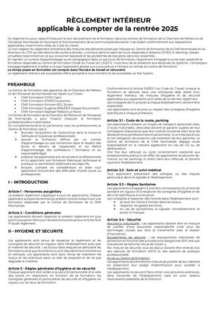 RÈGLEMENT INTÉRIEUR 2025 apprentis
