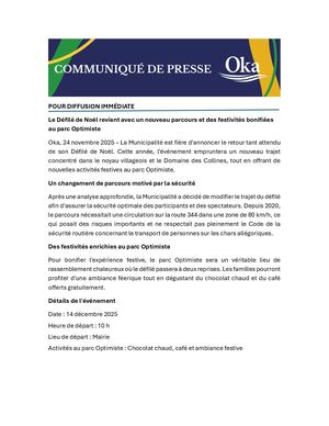 Communiqué De Presse Défilé De Noël 2025