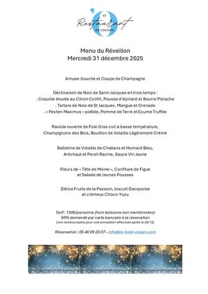 Menu du réveillon - Le Restaurant de L'Océan