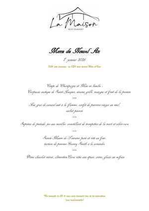 Menu du Nouvel An 2026 - Restaurant La Maison