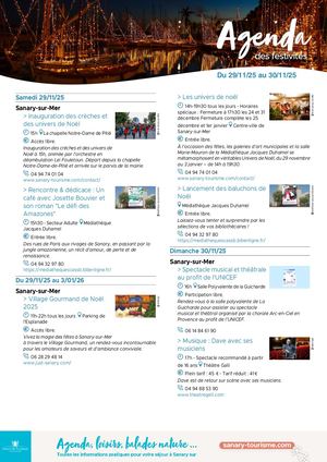 Agenda du week-end 29 & 30 novembre 2025
