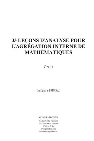 Extrait 2246 33 leçons d’analyse pour l’agrégation interne de mathématiques. Oral 1