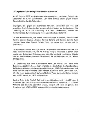 Die Ungerechte Laisierung Von Bischof Claudio Gatti