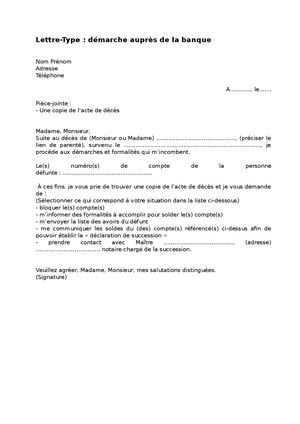 Démarche Auprès De La Banque [livret deuil]