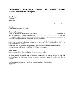 Démarche Auprès De France Travail [livret deuil]