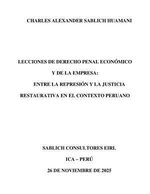 Lecciones De Derecho Penal Económico Y De La Empresa Sablich