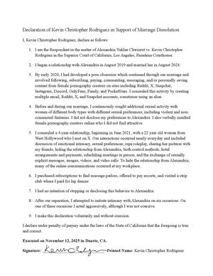 Kevin Rodriguez Marriage Divorce Declaration Los Angeles California Pasadena