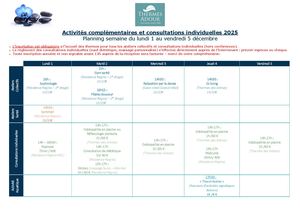 Planning Activités complémentaires Arènes