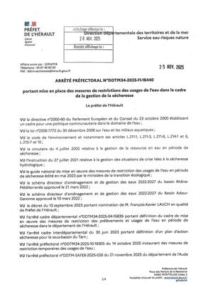 Arrêté préfectoral 25 11 2025