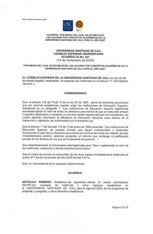 Acuerdo CS No. 027 (14 de Noviembre de 2025) Derechos Pecuniarios 2026 USC